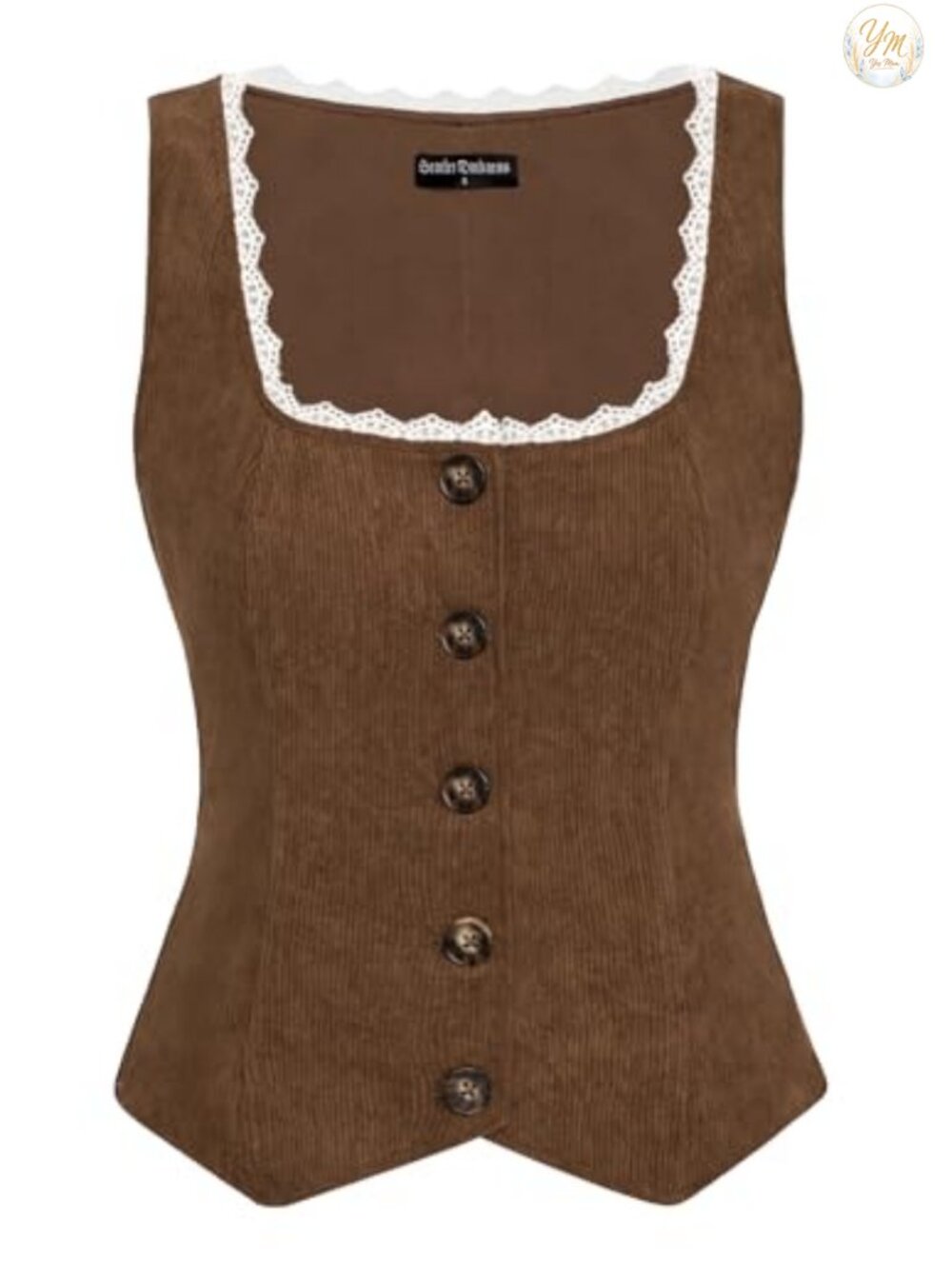 Corduroy Renaissance Corset Vest Button Down Lace Trim Victorian Waistcoat